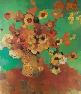 Oil painting of vase of flowers by Irish artist Dana Winder