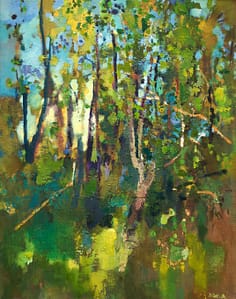 Irish landscape painting of woodland in summer